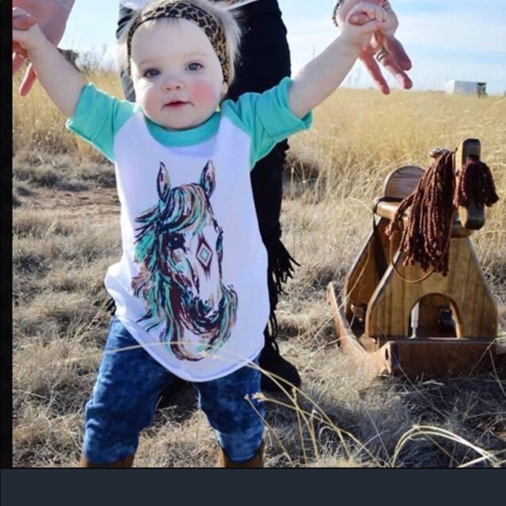 Crazy Train Girls Teal Horse Top